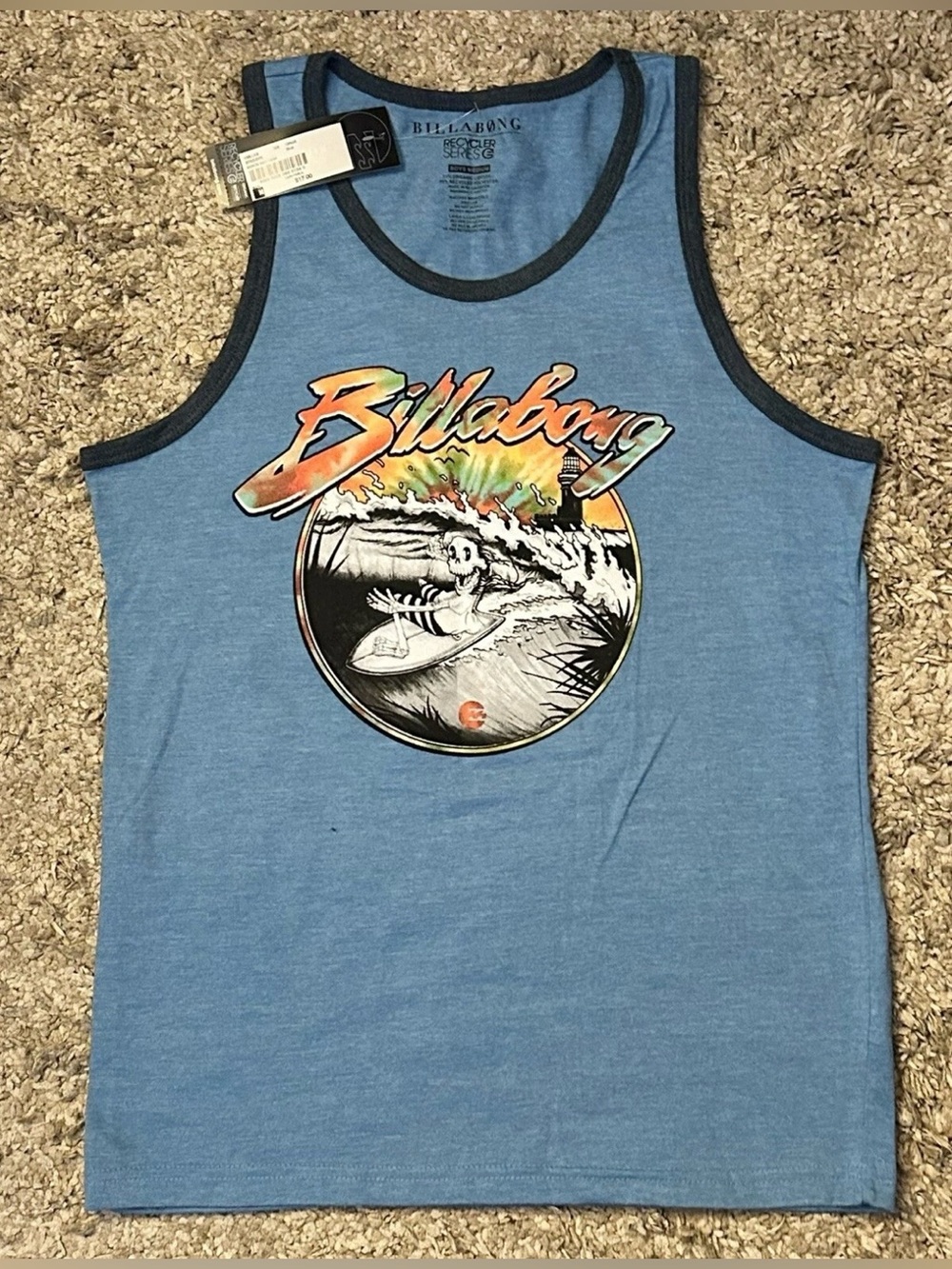 Billabong Boys Youth M Blue Round Neck Graphic Logo Sleevless Tank Top Shirt NWT